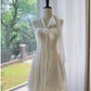 Modest A Line Halter Chiffon Ivory Short Homecoming Dresses Birthday Outfits C2208