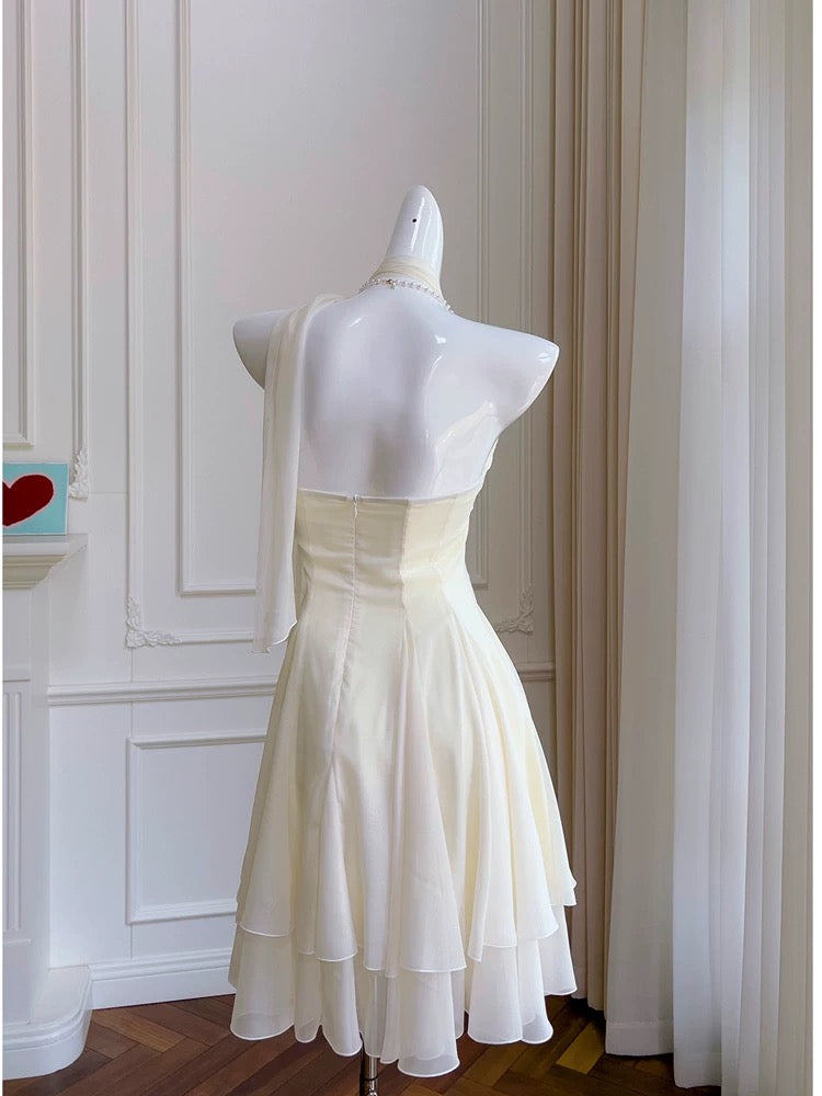 Modest A Line Halter Chiffon Ivory Short Homecoming Dresses Birthday Outfits C2208