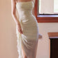 Pretty Sheath Spaghetti Straps Long Chiffon Ivory Prom Dress Evening Dresses C2209