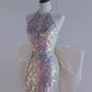 Modest Mermaid Scoop Sequin Long Prom Dresses C220