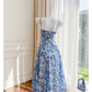 Pretty A Line Spaghetti Straps Chiffon Floral Blue Prom Dress Evening Dresses C2210