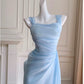 Pretty Sheath Straps Chiffon Light Sky Blue Prom Dress Evening Dresses C2211