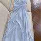 Pretty Sheath Straps Chiffon Light Sky Blue Prom Dress Evening Dresses C2211