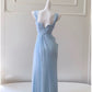 Pretty Sheath Straps Chiffon Light Sky Blue Prom Dress Evening Dresses C2211