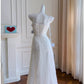 Jolie robe de bal en dentelle blanche à bretelles trapèze avec fleurs Robes de bal C2212