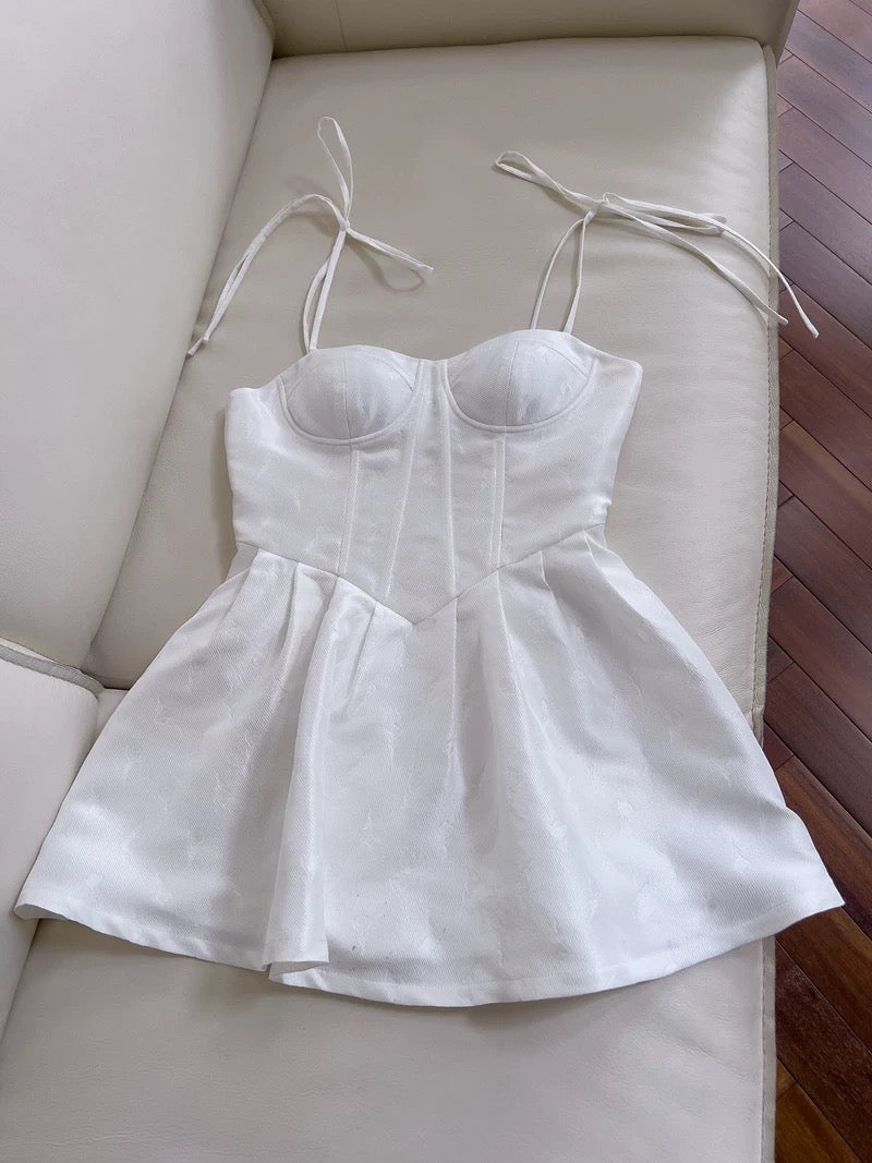 Robe de soirée courte blanche à bretelles spaghetti et ligne A modeste, tenue d'anniversaire C2214