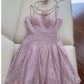 Modest A line Spaghetti Straps Lace Lilac Short Homecoming Dresses Birthday Outfits C2219