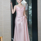 Modest Mermaid Strapless Shiny Satin Pink Long Prom Dresses C221