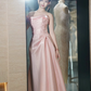 Modest Mermaid Strapless Shiny Satin Pink Long Prom Dresses C221