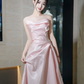 Modest Mermaid Strapless Shiny Satin Pink Long Prom Dresses C221