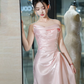 Modest Mermaid Strapless Shiny Satin Pink Long Prom Dresses C221