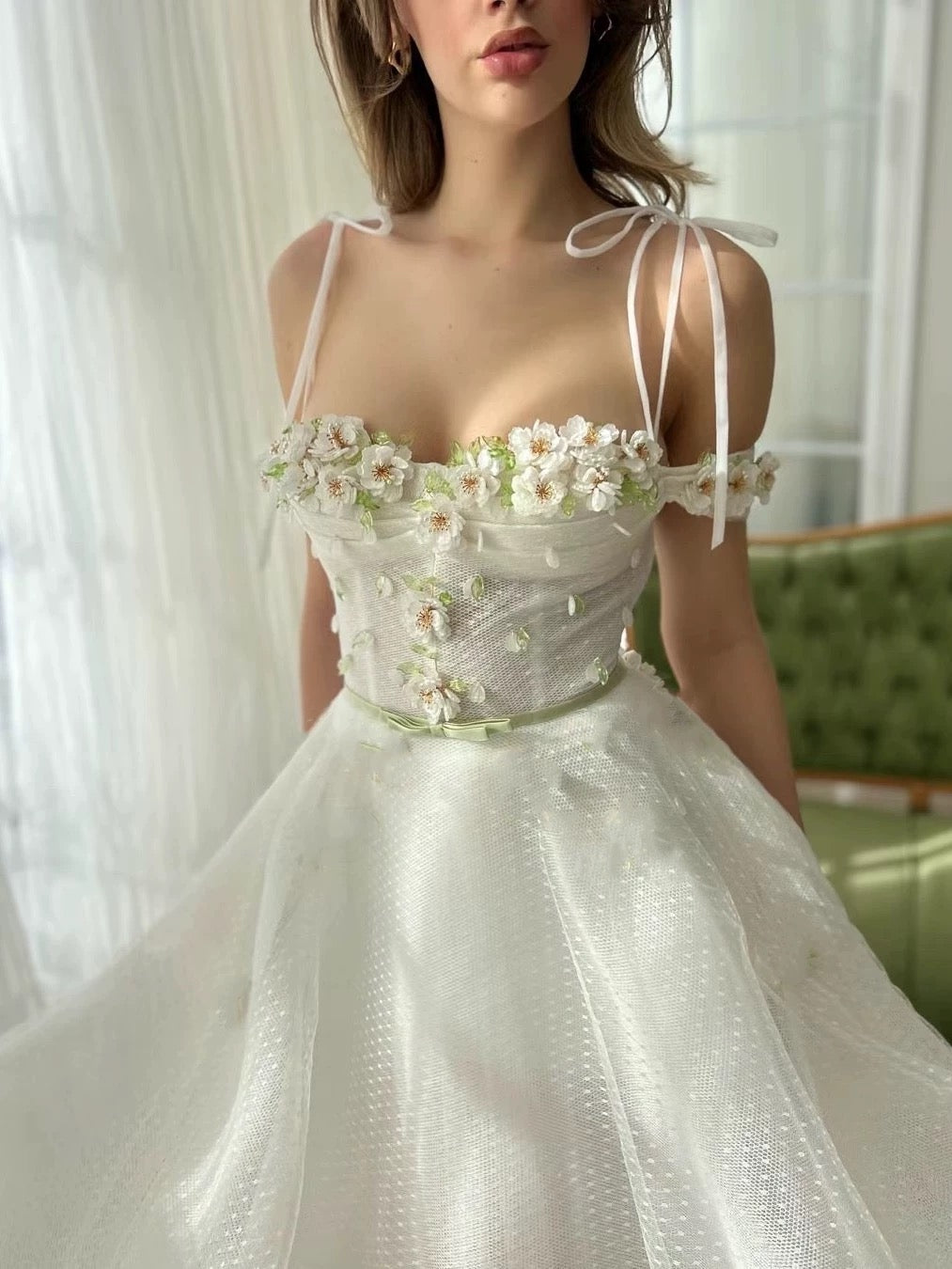 Robe de bal modeste en tulle blanc à bretelles spaghetti et longueur cheville, robe de soirée formelle C2222