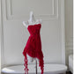 Modest Sheath Spaghetti Straps Red Chiffon Ruffled Short Homecoming Dresses Birthday Outfits C2223