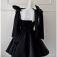 Modest A line Straps Black Short Homecoming Dresses Birthday Outfits With Bow C2225