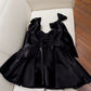 Modest A line Straps Black Short Homecoming Dresses Birthday Outfits With Bow C2225