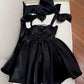 Modest A line Straps Black Short Homecoming Dresses Birthday Outfits With Bow C2225