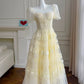 Modest A Line Scoop Neckline Yellow Lace Homecoming Dresses Birthday Outfits With Beads C2228