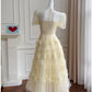 Modest A Line Scoop Neckline Yellow Lace Homecoming Dresses Birthday Outfits With Beads C2228