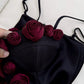 Cute A Line Straps Black Satin Homecoming Dresses Birthday Outfits With Flowers C2231