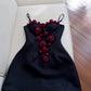 Cute A Line Straps Black Satin Homecoming Dresses Birthday Outfits With Flowers C2231