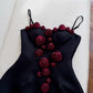 Cute A Line Straps Black Satin Homecoming Dresses Birthday Outfits With Flowers C2231