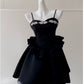 Cute A Line Spaghetti Straps Black Satin Homecoming Dresses Birthday Outfits With Beads C2232