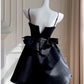 Cute A Line Spaghetti Straps Black Satin Homecoming Dresses Birthday Outfits With Beads C2232