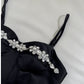 Cute A Line Spaghetti Straps Black Satin Homecoming Dresses Birthday Outfits With Beads C2232