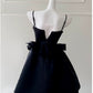 Cute A Line Spaghetti Straps Black Satin Homecoming Dresses Birthday Outfits With Beads C2232