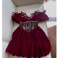 Cute A Line Spaghetti Straps Velvet Red Homecoming Dresses Birthday Outfits With Beads C2233