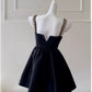 Cute A line Spaghetti Straps Black Satin Homecoming Dresses Birthday Outfits C2235