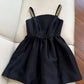 Cute A line Spaghetti Straps Black Satin Homecoming Dresses Birthday Outfits C2235