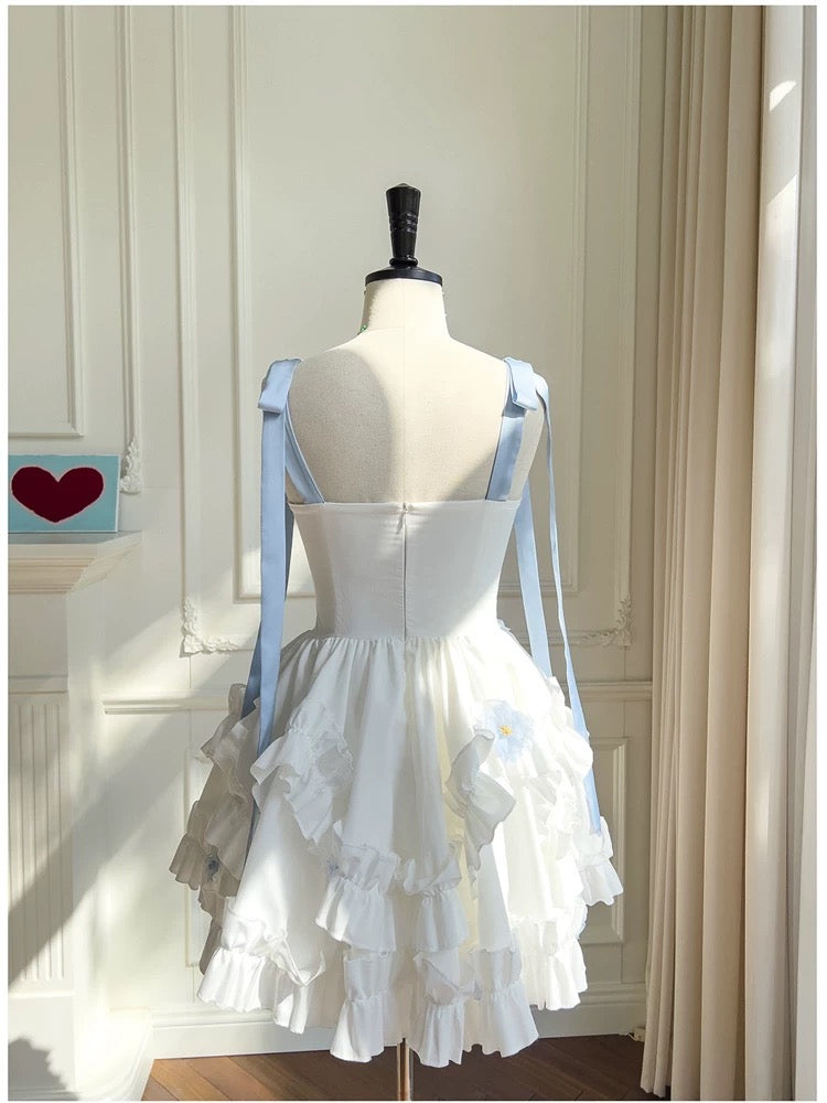 Robe de bal sexy à bretelles et fleurs blanches en mousseline de soie, tenues d'anniversaire C2245