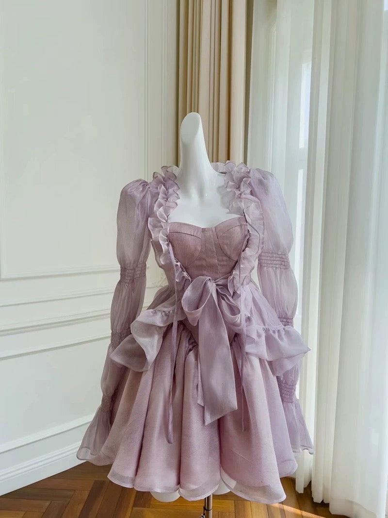 Sexy A Line Strapless Lilac Organza Short Homecoming Dresses Birthday Outfits C2246