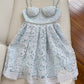 Modest A line Spaghetti Straps Light Skye Blue Lace Short Homecoming Dresses Birthday Outfit C2256