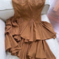 Modest A line Spaghetti Straps Brown Lace Short Homecoming Dresses Birthday Outfit C2257