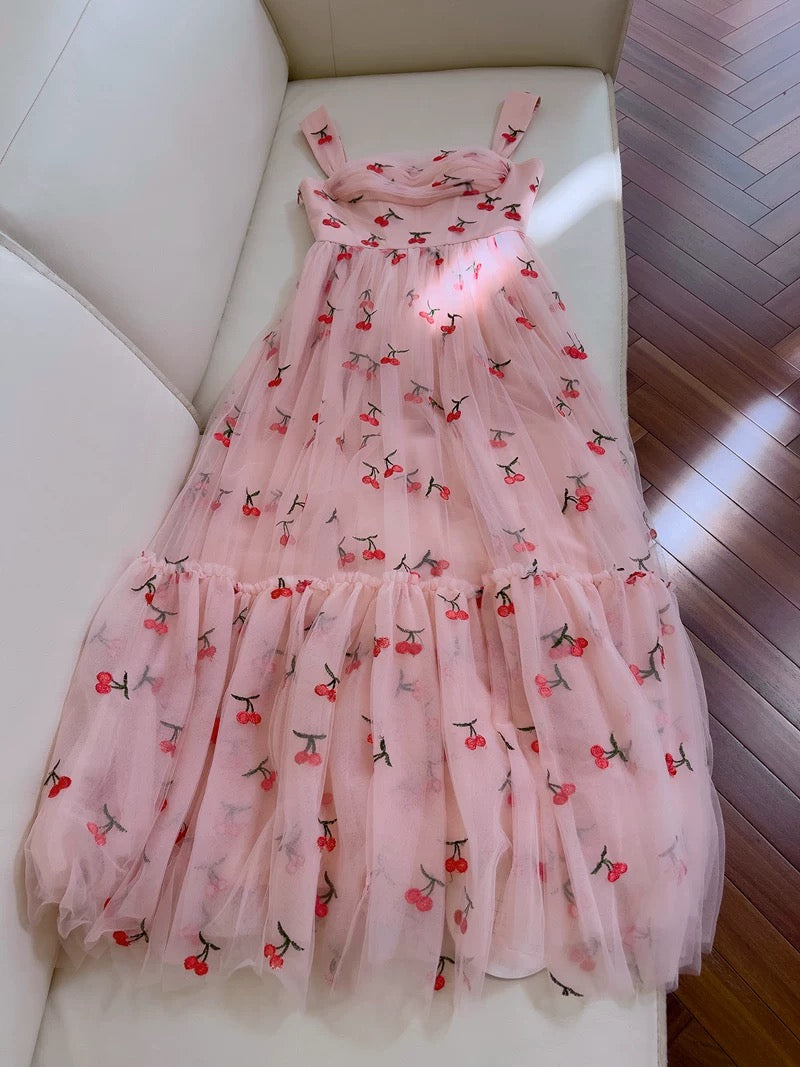 Robe de bal à bretelles trapèze modeste rose à fleurs CC2258