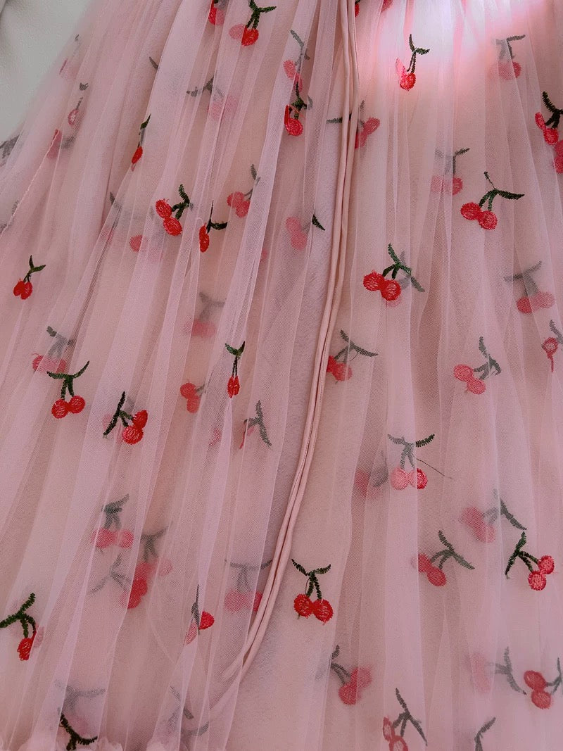 Robe de bal à bretelles trapèze modeste rose à fleurs CC2258