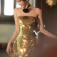 Modest Mermaid Strapless Sequin Gold Long Prom Dresses C225