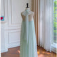 Robe de bal modeste en tulle vert menthe avec licou et ligne A C2263