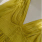 Modest A line V Neckline Long Sleeves Yellow Chiffon Prom Dress Formal Dresses With Buttons C2268