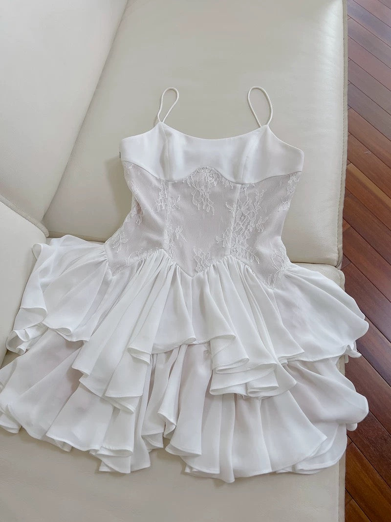 Simple A Line Spaghetti Straps Chiffon Short White Homecoming Dresses Birthday Outfit C2272