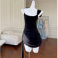 Simple Sheath Spaghetti Straps Chiffon Short Black Homecoming Dresses Birthday Outfit C2279