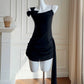 Simple Sheath Spaghetti Straps Chiffon Short Black Homecoming Dresses Birthday Outfit C2279