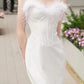 Sexy Sheath Sweetheart White Ankle Length Prom Dress Formal Dresses With Feather C2285