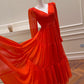 Sexy A line Long Sleeves Red Ankle Length Prom Dress Formal Dresses With Ruffles C2289