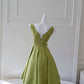 Simple A Line Straps Green Short Satin Homecoming Dresses 18th Birthday Outfit C2292