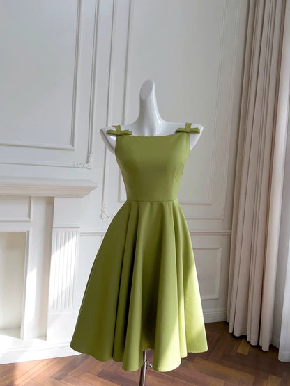 Simple A Line Straps Green Short Satin Homecoming Dresses 18th Birthday Outfit C2292