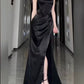 Sexy Sheath Spaghetti Straps Black Floor Length Prom Dress Formal Dresses With Slit C2293