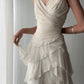 Sexy High Low V Neckline Chiffon Ivory Prom Dress Formal Dresses C2297